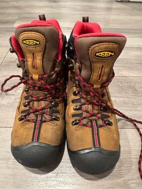 KEEN Brown Leather Boots with Red Accents